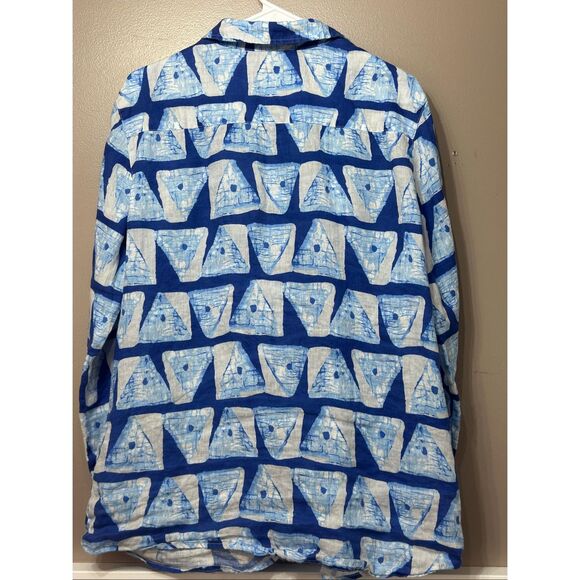 NWOT J.McLaughlin Lois 100% Linen Ikat Triangle Stripes Button Up Shirt Women's - Picture 10 of 10